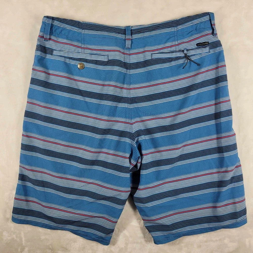 Quiksilver Amphibian Board Shorts Men's 36 Blue Striped‎ Swim Pool Beach